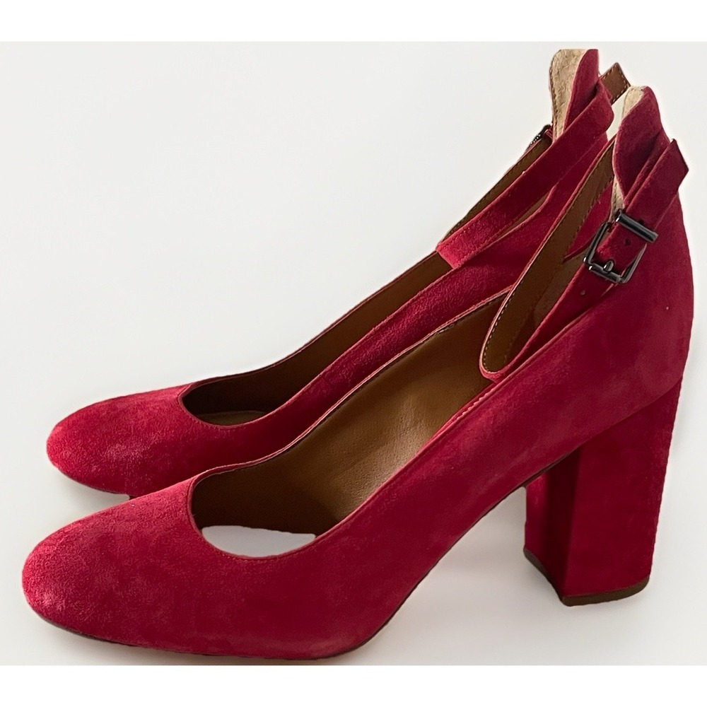 Franco Sarto SARTO Red Suede Block Heel Pumps Ankle Strap Womens 9 M NWOB - Picture 4 of 7